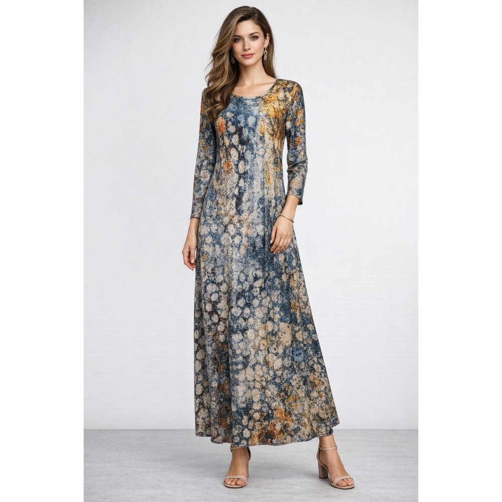 Noracora Maxi Dress Women Medium Multicolor Abstract Print Long Sleeve Jersey